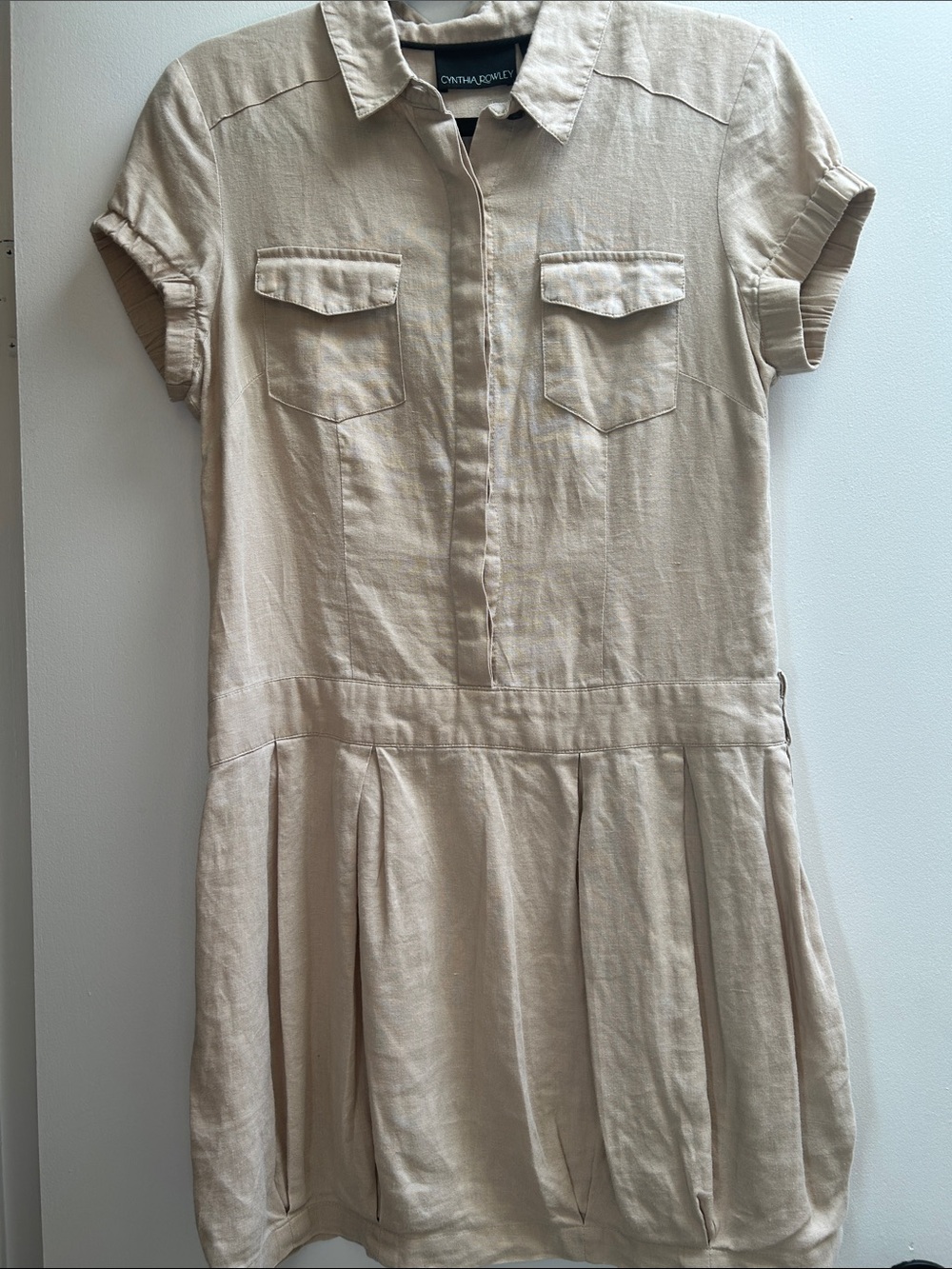 Cynthia Rowley 100%Linen Tan Mini Short Sleeve Dress